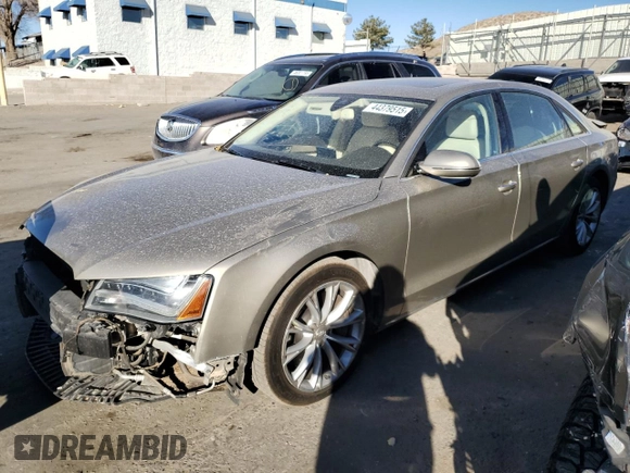 2012 Audi A8 with VIN WAURVAFDXCN001749, listed as a Copart auction lot 44379515 with 169,860 mi miles and Salvage Title. Bid and sale history available at DreamBid. Image 1.