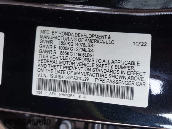 2023 Acura Integra w/A-Spec Package with VIN 19UDE4H35PA010229, listed as a IAAI auction lot 42043434 with 36,843 mi miles and . Bid and sale history available at DreamBid. Image 9.