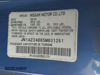 2005 Nissan 350Z Touring with VIN JN1AZ34DX5M601251, listed as a IAAI auction lot 41762746 with 108,855 mi miles. Bid and sale history available at carsss.com. Image 9.