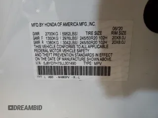 2020 Acura MDX Sport Hybrid w/Advance Pkg with VIN 5J8YD7H75LL001490, listed as a Copart auction lot 48782035 with 43,733 mi miles and Salvage Title. Bid and sale history available at carsss.com. Image 13.