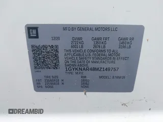 2021 Cadillac XT5 FWD Luxury with VIN 1GYKNAR48MZ149757, listed as a IAAI auction lot 41851510 with 37,607 mi miles. Bid and sale history available at carsss.com. Image 9.