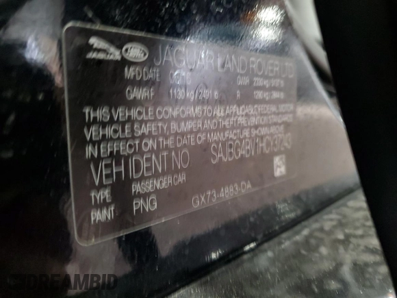 2017 Jaguar XF S with VIN SAJBG4BV1HCY37243, listed as a Copart auction lot 42147675 with 92,250 mi miles and Salvage Title. Bid and sale history available at carsss.com. Image 12.