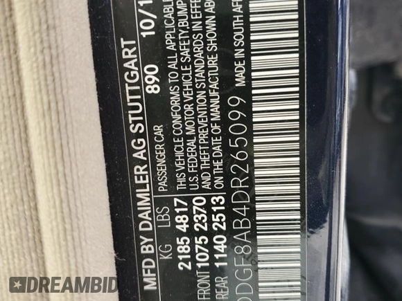 2013 Mercedes-Benz C 300 Sport with VIN WDDGF8AB4DR265099, listed as a Copart auction lot 45121485 with 121,111 mi miles and Salvage Title. Bid and sale history available at DreamBid. Image 13.