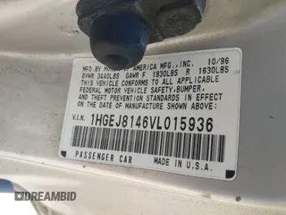 1997 Honda Civic EX z VIN 1HGEJ8146VL015936, wystawiony jako IAAI lot #42461577 z przebiegiem 267 563 mil mil oraz . Historia ofert i sprzedaży dostępna na DreamBid. Obrazek 9.