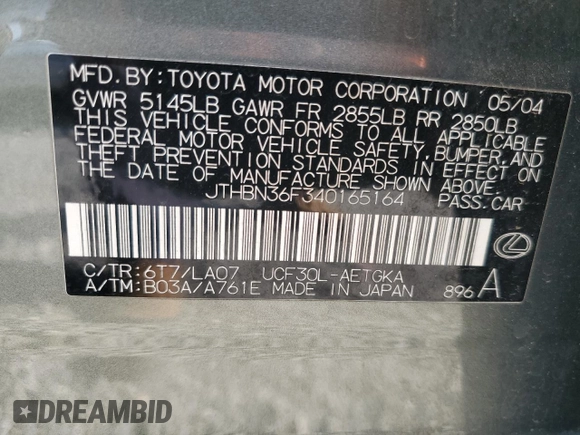 2004 Lexus LS 430 with VIN JTHBN36F340165164, listed as a Copart auction lot 55508685 with 135,321 mi miles and Clean Title. Bid and sale history available at DreamBid. Image 12.