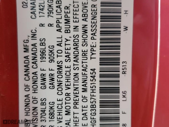 2015 Honda Civic Coupe LX with VIN 2HGFG3B57FH515454, listed as a Copart auction lot 45767935 with 151,402 mi miles and Salvage Title. Bid and sale history available at carsss.com. Image 14.