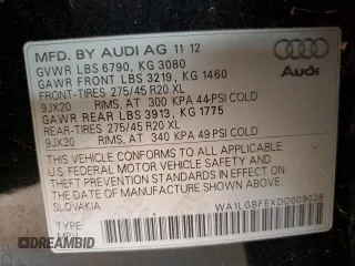 2013 Audi Q7 Premium Plus with VIN WA1LGBFEXDD009028, listed as a Copart auction lot 54529275 with Not provided miles and Clean title. Bid and sale history available at DreamBid. Image 13.