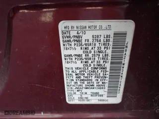 2010 Nissan Murano SL with VIN JN8AZ1MW3AW124863, listed as a IAAI auction lot 41670932 with 221,730 mi miles. Bid and sale history available at carsss.com. Image 9.
