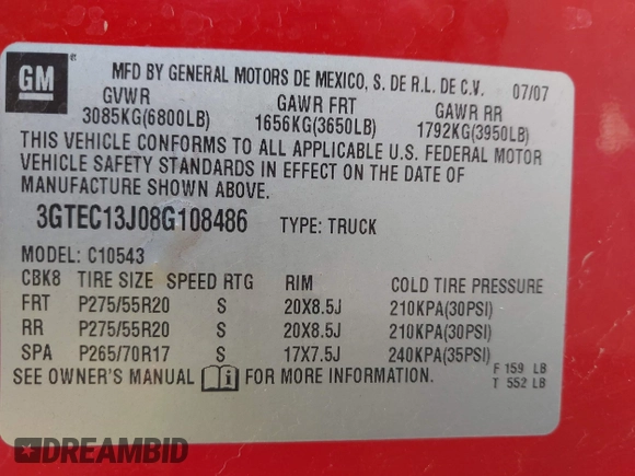 2008 GMC Sierra 1500 SLE1 z VIN 3GTEC13J08G108486, wystawiony jako IAAI lot #42064018 z przebiegiem 197 044 mil mil oraz . Historia ofert i sprzedaży dostępna na DreamBid. Obrazek 9.