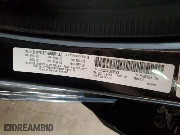 2013 Dodge Avenger SXT with VIN 1C3CDZCB6DN630928, listed as a Copart auction lot 62870735 with 122,098 mi miles and Salvage title. Bid and sale history available at DreamBid. Image 12.