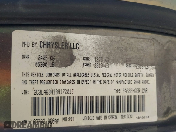 2008 Chrysler 300 C Hemi with VIN 2C3LA63H18H172015, listed as a IAAI auction lot 42055764 with 130,915 mi miles. Bid and sale history available at carsss.com. Image 9.