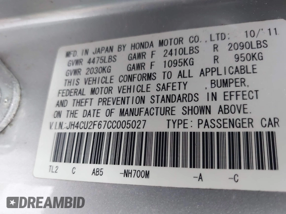 2012 Acura TSX Technology z VIN JH4CU2F67CC005027, wystawiony jako IAAI lot #42540904 z przebiegiem 336 746 mil mil oraz . Historia ofert i sprzedaży dostępna na DreamBid. Obrazek 9.