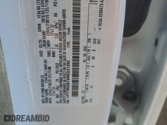 2024 Ford F-250 XL with VIN 1FT7W2BT9RED21292, listed as a Copart auction lot 87669075 with 12,842 mi miles and Salvage title. Bid and sale history available at DreamBid. Image 12.
