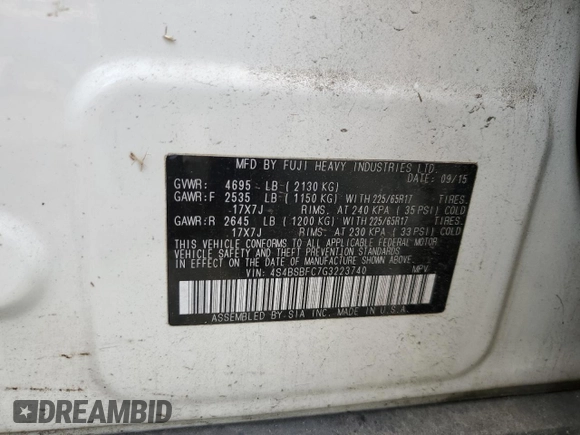 2016 Subaru Outback Premium z VIN 4S4BSBFC7G3223740, wystawiony jako Copart lot #58029005 z przebiegiem 87 146 mil mil oraz Szkoda całkowita • Salvage title. Historia ofert i sprzedaży dostępna na DreamBid. Obrazek 14.