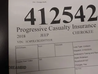 2018 Jeep Cherokee Latitude with VIN 1C4PJLCB2JD573518, listed as a IAAI auction lot 41254230 with Not provided miles and . Bid and sale history available at DreamBid. Image 9.