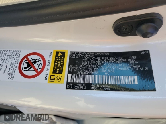 2011 Lexus RX 450h with VIN JTJBC1BA3B2420951, listed as a Copart auction lot 88117905 with 128,714 mi miles and Salvage title. Bid and sale history available at DreamBid. Image 13.
