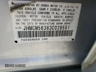 2003 Honda Accord LX z VIN JHMCM56383C028551, wystawiony jako Copart lot #58044885 z przebiegiem 210 800 mil mil oraz Szkoda całkowita • Salvage title. Historia ofert i sprzedaży dostępna na DreamBid. Obrazek 12.
