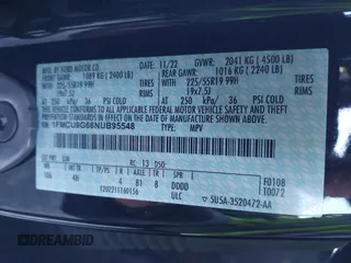 2022 Ford Escape SE with VIN 1FMCU9G66NUB95548, listed as a IAAI auction lot 40994006 with 96,581 mi miles and . Bid and sale history available at DreamBid. Image 9.