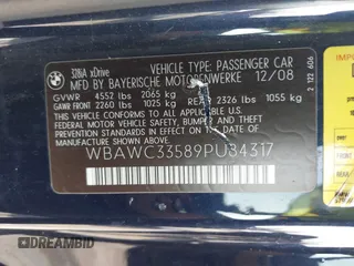 2009 BMW 3 Series 328i xDrive z VIN WBAWC33589PU84317, wystawiony jako IAAI lot #41817634 z przebiegiem 166 052 mil mil oraz . Historia ofert i sprzedaży dostępna na DreamBid. Obrazek 9.