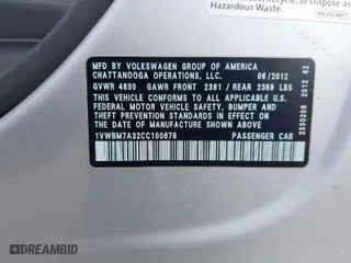 2012 Volkswagen Passat SE w/Sunroof with VIN 1VWBM7A32CC100678, listed as a IAAI auction lot 41925484 with 154,373 mi miles. Bid and sale history available at carsss.com. Image 9.