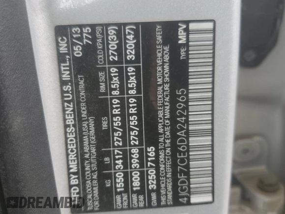 2013 Mercedes-Benz GL 450 z VIN 4JGDF7CE6DA242965, wystawiony jako Copart lot #49723075 z przebiegiem 160 994 mil mil oraz Czysty tytuł • Clean title. Historia ofert i sprzedaży dostępna na DreamBid. Obrazek 13.