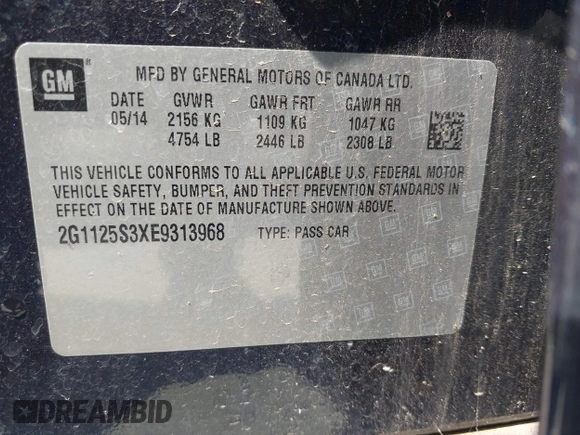 2014 Chevrolet Impala LT with VIN 2G1125S3XE9313968, listed as a IAAI auction lot 42053458 with 177,737 mi miles and . Bid and sale history available at DreamBid. Image 9.