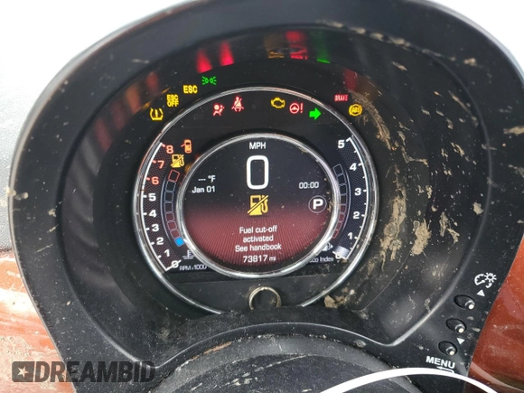 2015 FIAT 500 Turbo with VIN 3C3CFFHH7FT621860, listed as a Copart auction lot 47599345 with 73,817 mi miles and Salvage Title. Bid and sale history available at carsss.com. Image 9.