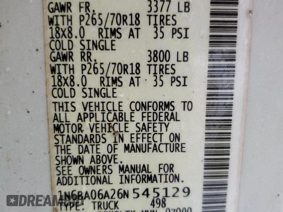 2006 Nissan Titan XE with VIN 1N6BA06A26N545129, listed as a Copart auction lot 86794544 with 277,648 mi miles and Clean title. Bid and sale history available at DreamBid. Image 15.