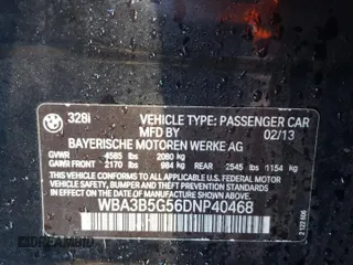 2013 BMW 3 Series 328i xDrive with VIN WBA3B5G56DNP40468, listed as a Copart auction lot 46637105 with 95,476 mi miles and Clean Title. Bid and sale history available at carsss.com. Image 12.