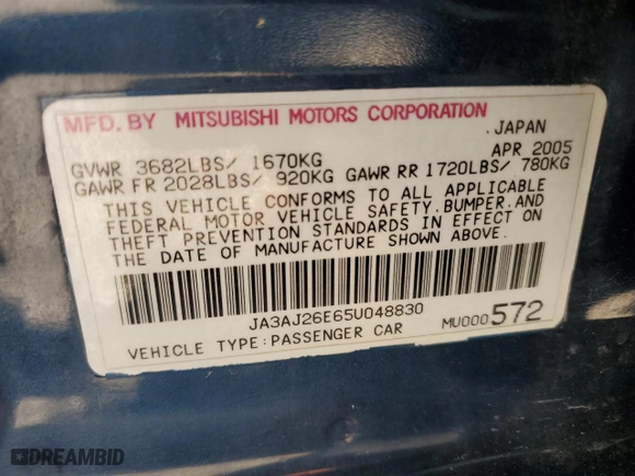 2005 Mitsubishi Lancer ES with VIN JA3AJ26E65U048830, listed as a Copart auction lot 73990244 with 166,510 mi miles and Salvage Title. Bid and sale history available at carsss.com. Image 12.