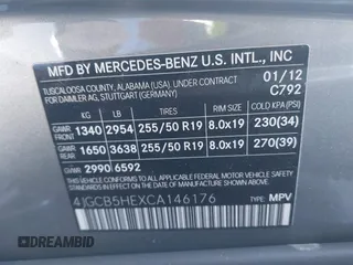 2012 Mercedes-Benz R-Class R 350 with VIN 4JGCB5HEXCA146176, listed as a IAAI auction lot 41442159 with 120,922 mi miles. Bid and sale history available at carsss.com. Image 9.