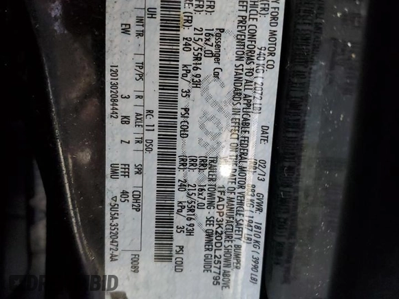 2013 Ford Focus SE with VIN 1FADP3K20DL257795, listed as a Copart auction lot 50737705 with 316,345 mi miles and Salvage Title. Bid and sale history available at DreamBid. Image 13.