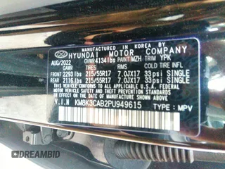 2023 Hyundai Kona SEL with VIN KM8K3CAB2PU949615, listed as a IAAI auction lot 41377088 with 38,639 mi miles and . Bid and sale history available at carsss.com. Image 9.