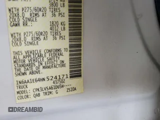 2017 Nissan Titan SV z VIN 1N6AA1E64HN524171, wystawiony jako Copart lot #56764795 z przebiegiem 155 066 mil mil oraz Szkoda całkowita • Salvage title. Historia ofert i sprzedaży dostępna na DreamBid. Obrazek 12.