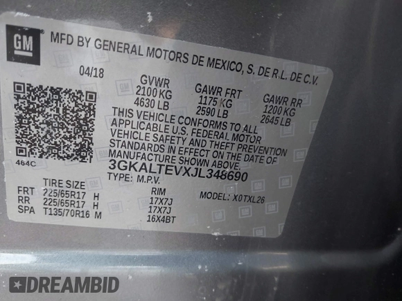 2018 GMC Terrain SLE with VIN 3GKALTEVXJL348690, listed as a IAAI auction lot 41728318 with 71,802 mi miles. Bid and sale history available at carsss.com. Image 9.