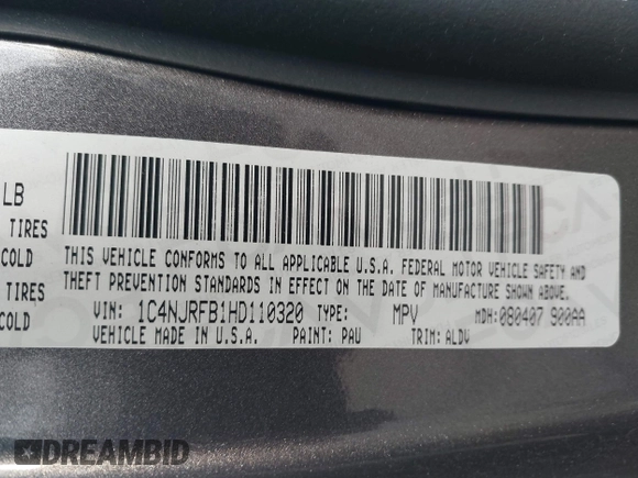 2017 Jeep Patriot High Altitude with VIN 1C4NJRFB1HD110320, listed as a IAAI auction lot 41152170 with 88,341 mi miles. Bid and sale history available at carsss.com. Image 9.