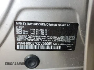 2012 BMW 5 Series 550i with VIN WBAFR9C57CDV59065, listed as a Copart auction lot 51310795 with 123,350 mi miles and Clean Title. Bid and sale history available at carsss.com. Image 12.