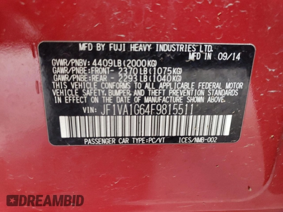 2015 Subaru WRX Limited z VIN JF1VA1G64F9815511, wystawiony jako Copart lot #49257885 z przebiegiem 81 639 mil mil oraz Szkoda całkowita • Salvage title. Historia ofert i sprzedaży dostępna na DreamBid. Obrazek 13.