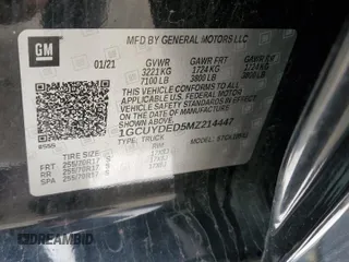 2021 Chevrolet Silverado 1500 LT with VIN 1GCUYDED5MZ214447, listed as a Copart auction lot 52198295 with 42,626 mi miles and Salvage Title. Bid and sale history available at carsss.com. Image 12.