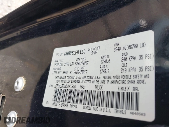 2008 Dodge 1500 SLT with VIN 1D7HA18268J121316, listed as a IAAI auction lot 42185372 with 203,451 mi miles and . Bid and sale history available at DreamBid. Image 9.