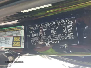 2019 Kia Sportage EX with VIN KNDPN3AC3K7543282, listed as a IAAI auction lot 42366436 with 86,928 mi miles and . Bid and sale history available at DreamBid. Image 9.