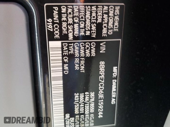 2018 Mercedes-Benz Sprinter with VIN 8BRPE7CD6JE159244, listed as a Copart auction lot 73655934 with 50,980 mi miles and Non Repairable. Bid and sale history available at DreamBid. Image 14.