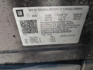 2020 Chevrolet Equinox LT with VIN 2GNAXUEV4L6250629, listed as a IAAI auction lot 41078037 with 168,259 mi miles and . Bid and sale history available at DreamBid. Image 9.
