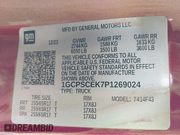 2023 Chevrolet Colorado 2WD LT z VIN 1GCPSCEK7P1269024, wystawiony jako IAAI lot #41788940 z przebiegiem Nie podano mil oraz . Historia ofert i sprzedaży dostępna na DreamBid. Obrazek 9.