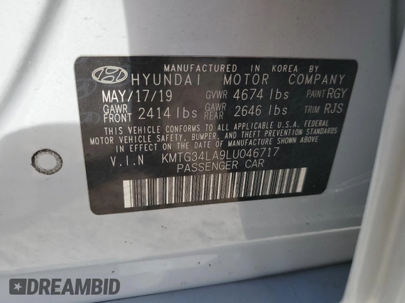 2020 Genesis G70 2.0T with VIN KMTG34LA9LU046717, listed as a Copart auction lot 45105765 with 65,034 mi miles and Non repairable. Bid and sale history available at DreamBid. Image 13.