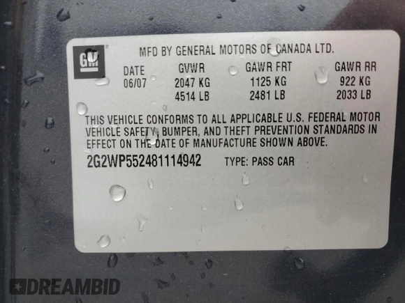 2008 Pontiac Grand Prix z VIN 2G2WP552481114942, wystawiony jako Copart lot #57171295 z przebiegiem 170 932 mil mil oraz Szkody całkowita. Historia ofert i sprzedaży dostępna na DreamBid. Obrazek 13.