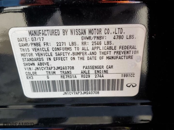 2018 Infiniti Q50 2.0t PURE with VIN JN1CV7AP3JM240708, listed as a Copart auction lot 88470455 with 95,145 mi miles and Salvage Title. Bid and sale history available at carsss.com. Image 14.