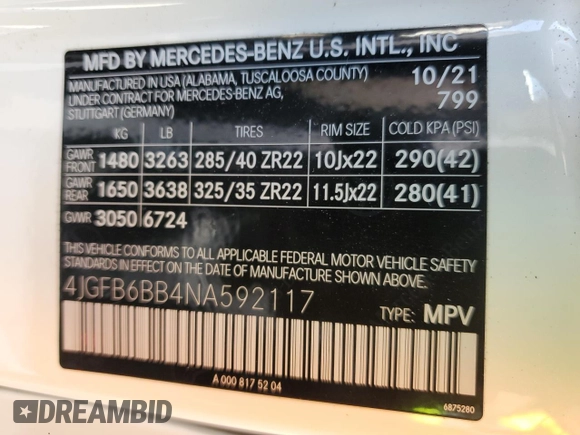 2022 Mercedes-Benz GLE 53 AMG with VIN 4JGFB6BB4NA592117, listed as a Copart auction lot 72260024 with 32,775 mi miles and Salvage title. Bid and sale history available at DreamBid. Image 13.