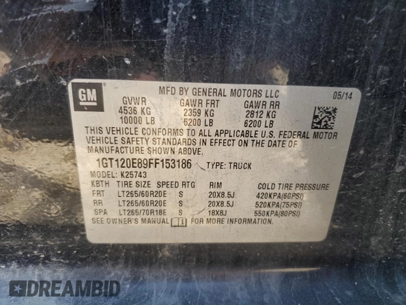 2015 GMC Sierra 2500HD Denali z VIN 1GT120E89FF153186, wystawiony jako Copart lot #88546105 z przebiegiem 418 972 mil mil oraz Czysty tytuł • Clean title. Historia ofert i sprzedaży dostępna na DreamBid. Obrazek 12.