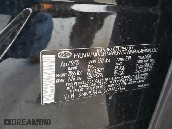 2022 Hyundai Santa Fe Calligraphy with VIN 5NMS54AL0NH457134, listed as a Copart auction lot 50170325 with 25,818 mi miles and Salvage title. Bid and sale history available at DreamBid. Image 12.